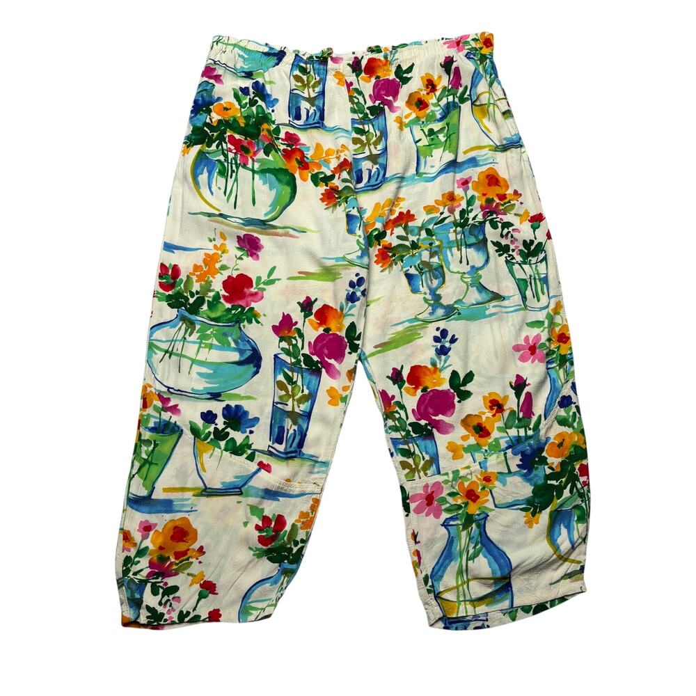 Vintage Jams World Floral Water Color Capri Pants Women's Medium Art